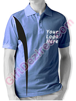 Designer Imperial Blue and Black Color Polo T Shirts With Company Logo